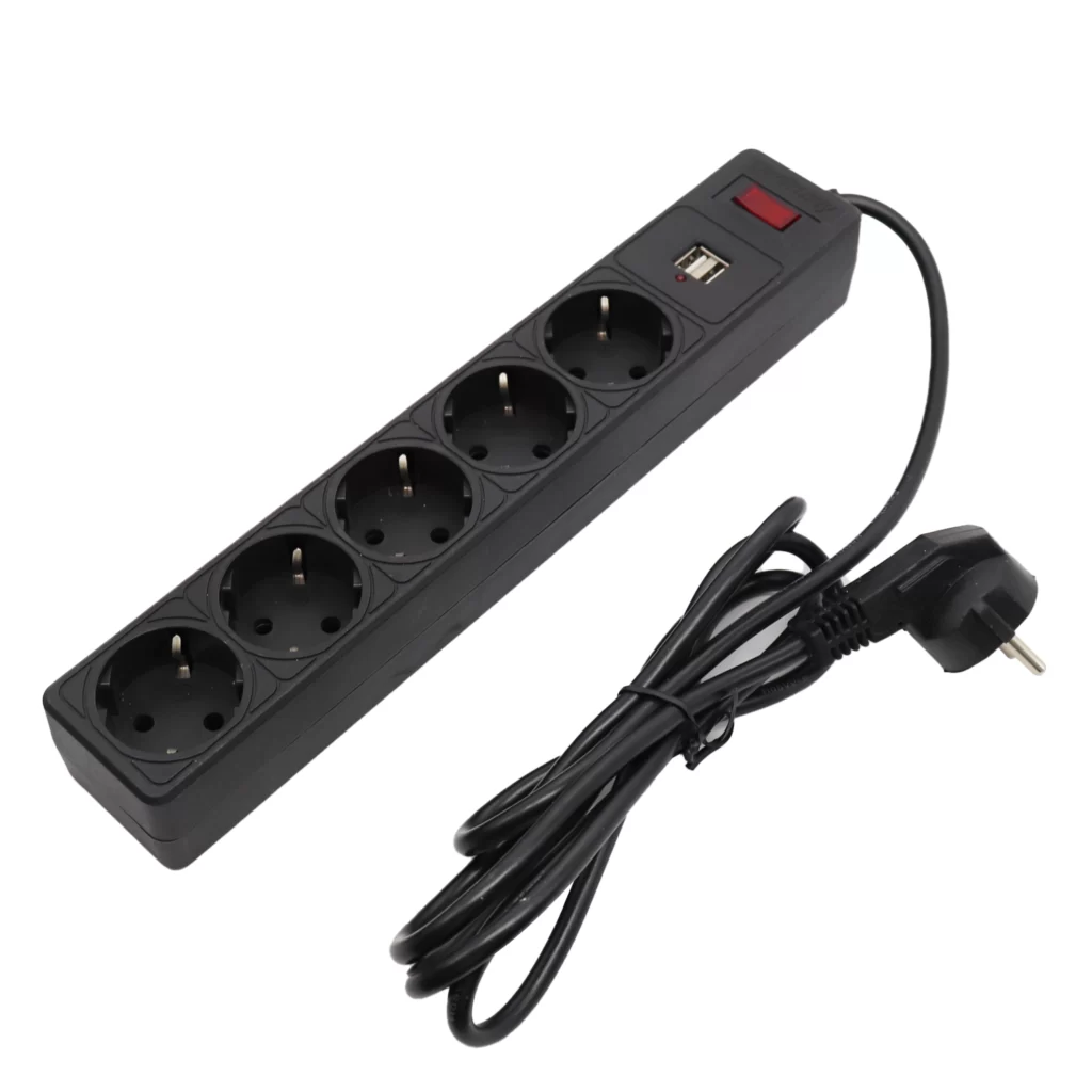 EU type 5 ways extension socket with surge protection, 2 USB - socketin.com