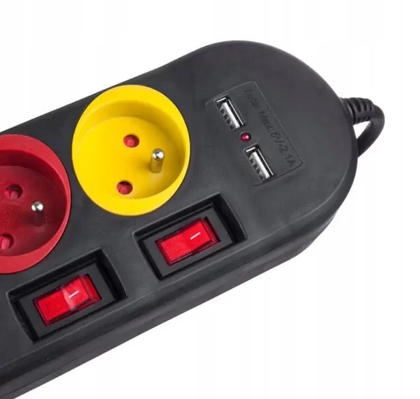 French Type Colorful Power Strip Extension Socket with Individual Switches